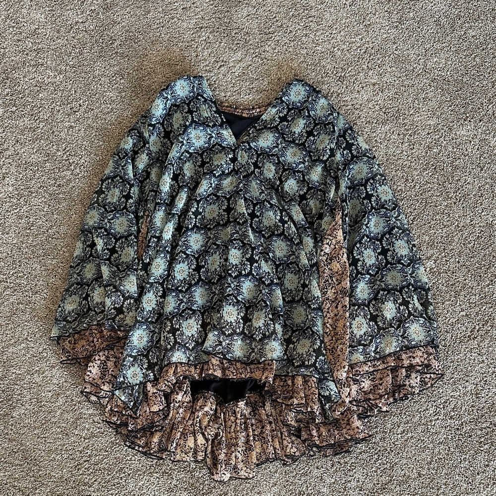 Free People Floral Patterned Dress with Ruffle Hem and Bow in back